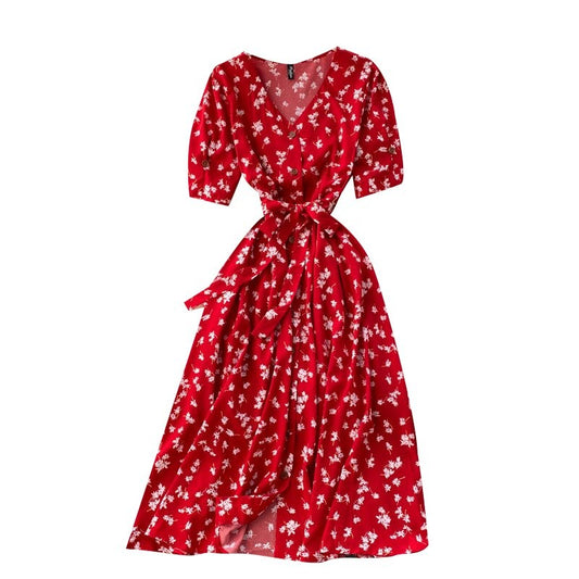 Elegant V-neck Polka Dot Short Sleeve Dress For Women