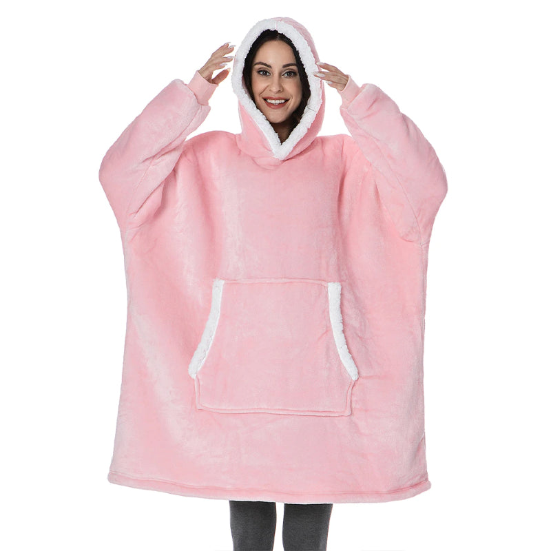 Solid Oversized Fleece Blanket Hoodie Wearable Blanket Pink One Size