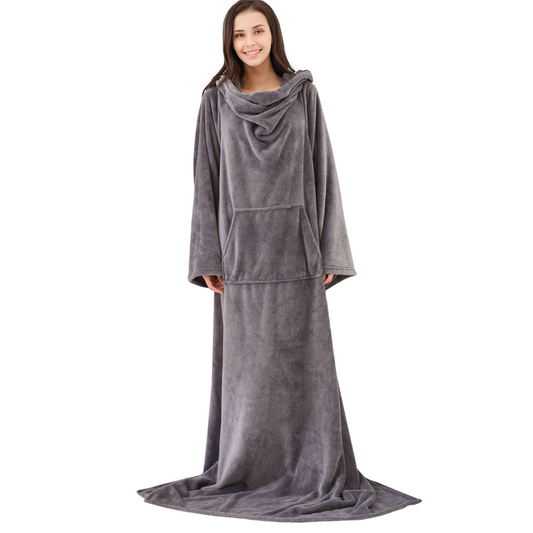 Long and Warm Solid Fleece Blanket Hoodie