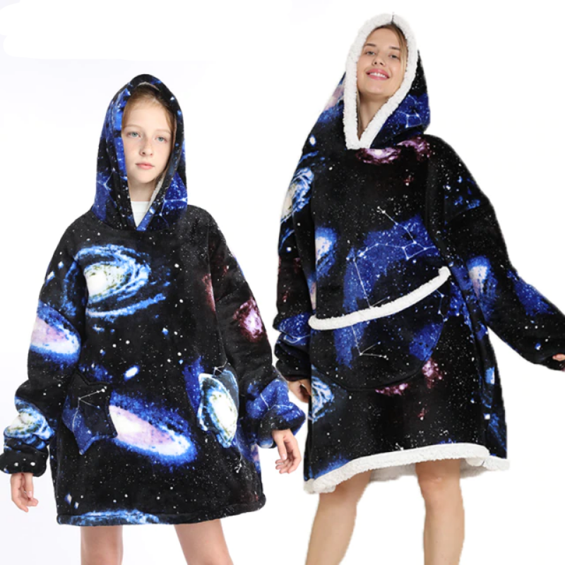Mom and Daughter Universe Printed Blanket Hoodie