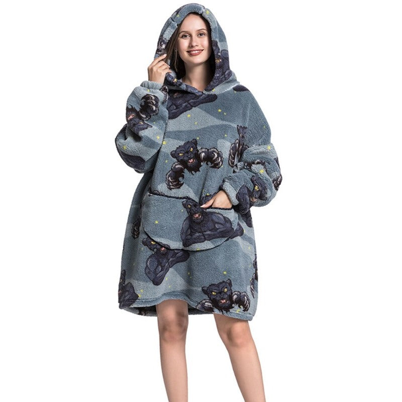 Printed Winter Oversized Fleece Hoodies Blanket