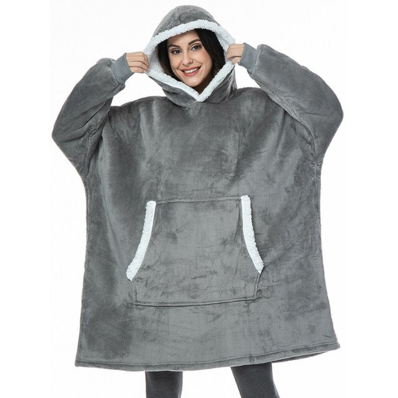 Oversized Giant Flannel Sweatshirt Fleece Wearable Hoody Gray One Size