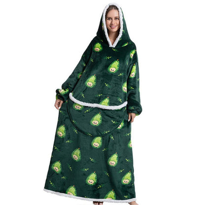 Oversized Printed Large Hoodie Wearable Blanket For Winter Avocado One Size