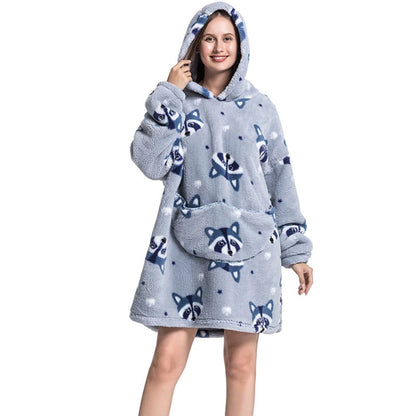 Printed Winter Oversized Fleece Hoodies Blanket Raccoon