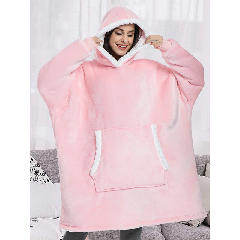 Solid Oversized Fleece Blanket Hoodie Wearable Blanket