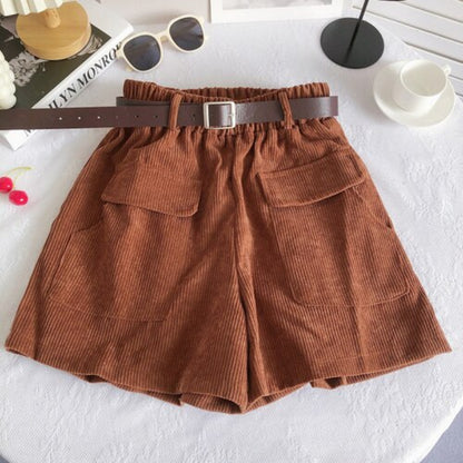 Casual Elastic High Waist Loose Shorts For Women Coffee One Size