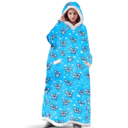 Long Oversized Printed Hoody Blanket For Women Blue