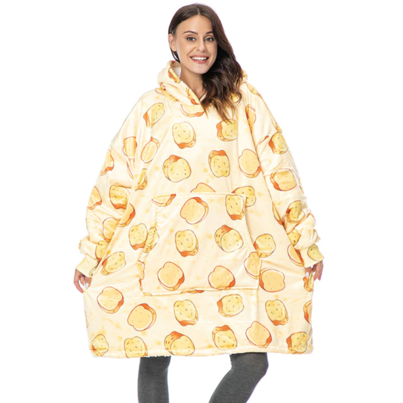 The Unique Food Pattern Blanket Hoodie Bread