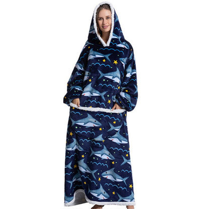 Oversized Printed Large Hoodie Wearable Blanket For Winter Shark One Size