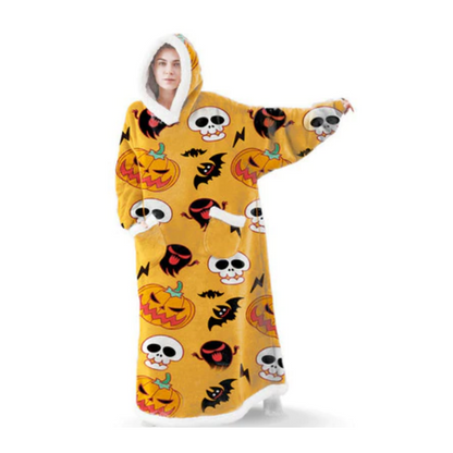 The Long Flannel Blanket Hoodie Oversized Wearable Blankets Halloween Pumpkin