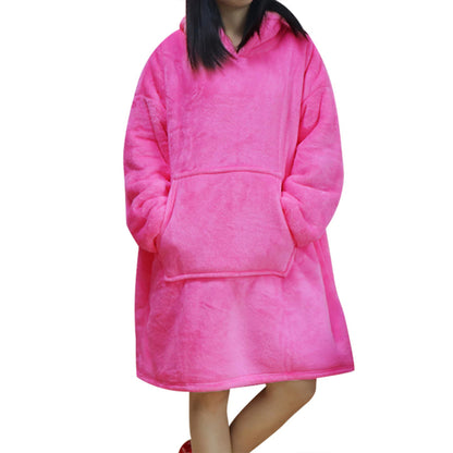 Solid Oversized Fleece Wearable Blanket Hoodie Pink One Size