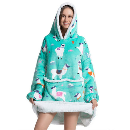 Oversized Winter Printed Hoodie Wearable Blanket Sheep One Size