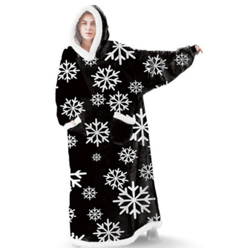 Long Oversized Printed Hoody Blanket For Women Black