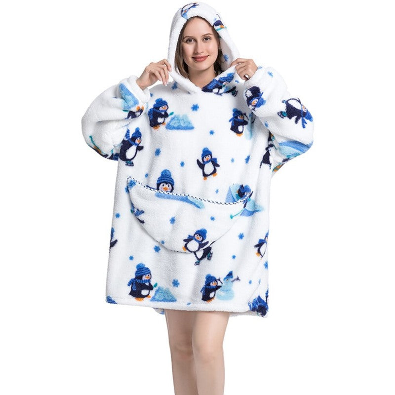 Printed Giant Warm Oversized Fleece Hoodies Blanket