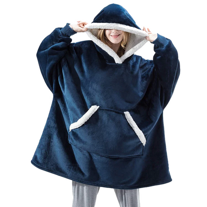 The Cool and Comfy Fleece Oversized Blanket Hoodie Blue