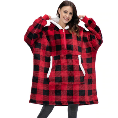 The Warm Half Zipper Blanket Hoodie Plaid