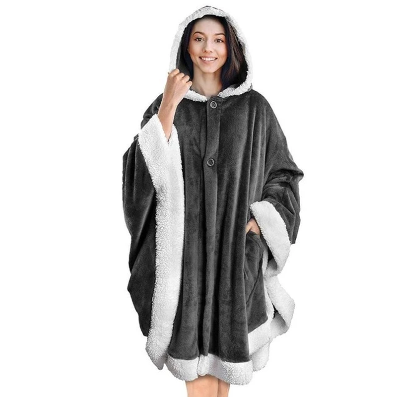 Festive Black Fleece Blanket Hoodie