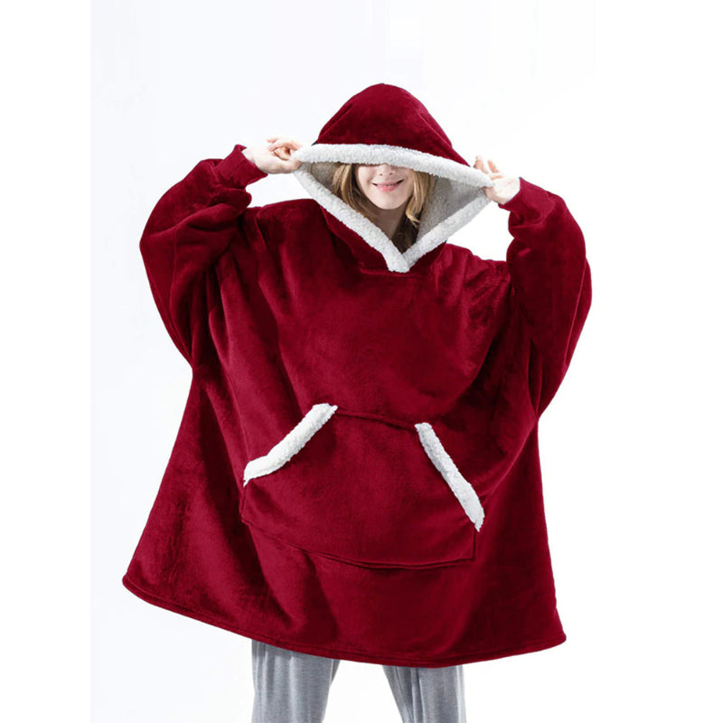 Oversized Giant Flannel Sweatshirt Fleece Wearable Hoody Red One Size