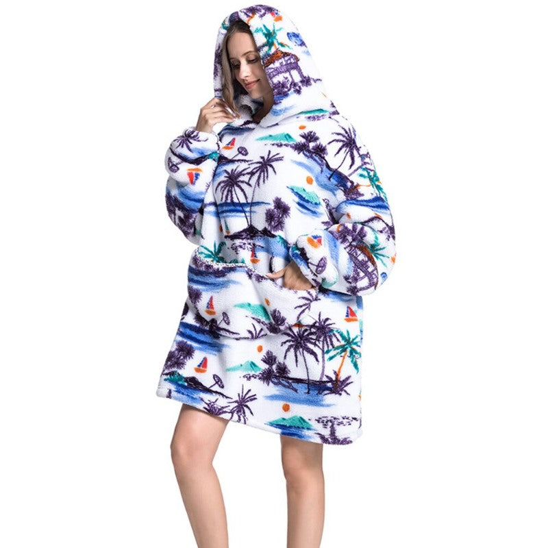 Printed Giant Warm Oversized Fleece Hoodies Blanket