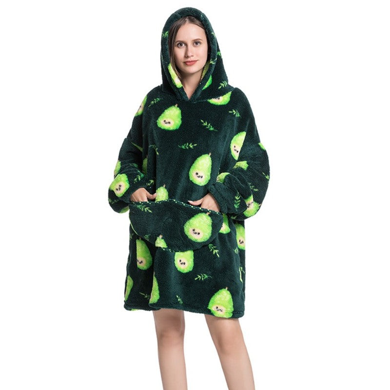 Printed Giant Warm Oversized Fleece Hoodies Blanket Pear