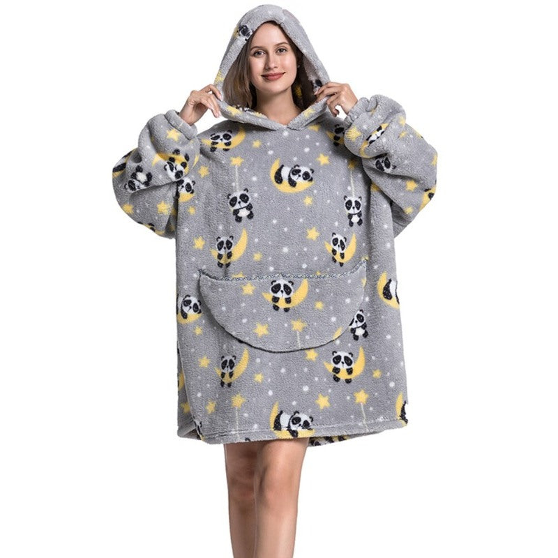 Printed Giant Warm Oversized Fleece Hoodies Blanket Panda