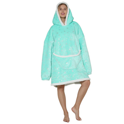 The Colorful And Charming Cartoon Oversized Blanket Hoodie Aquamarine Star