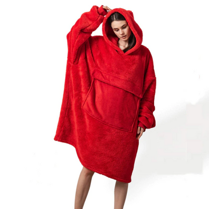 Winter Fleece Red Blanket Hoodie