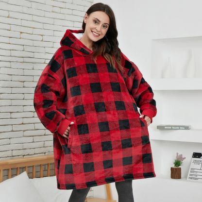 The Giant and Warm Pocket Fleece Oversized Blanket Hoodie Plaid