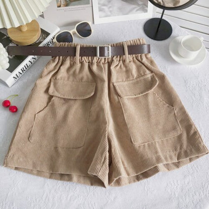 Casual Elastic High Waist Loose Shorts For Women Khaki One Size