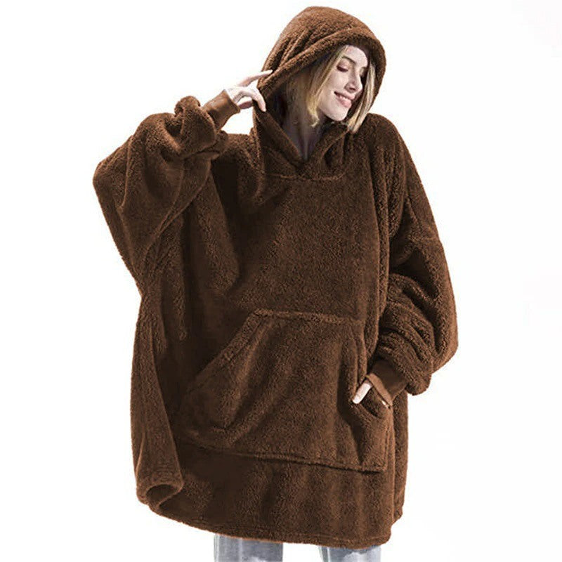 Winter Oversize Hoodies Blanket With Sleeves Brown One Size