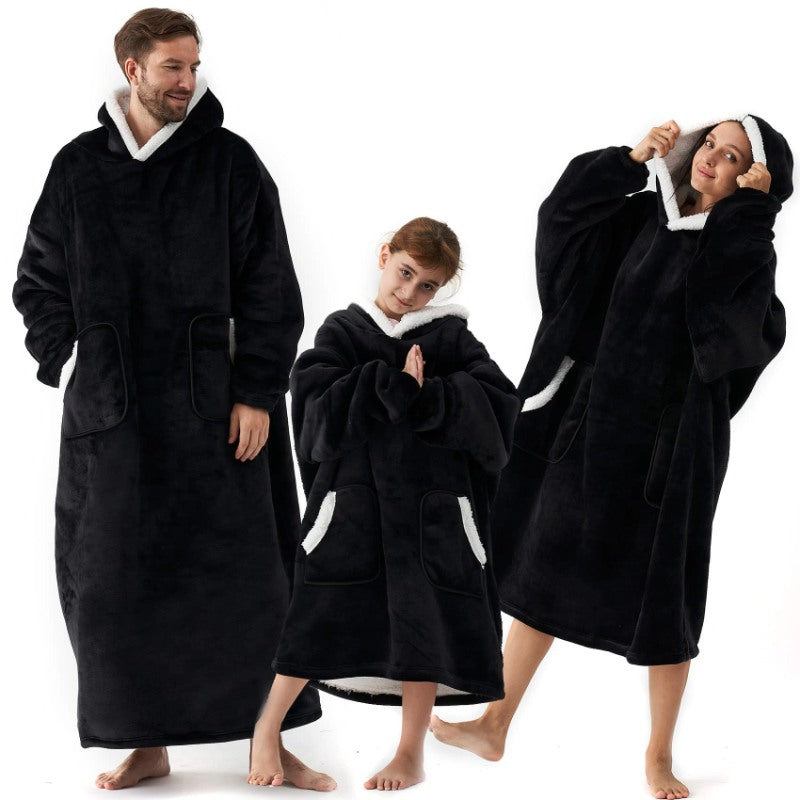 Winter Oversized Fleece Hoodies Blanket Black