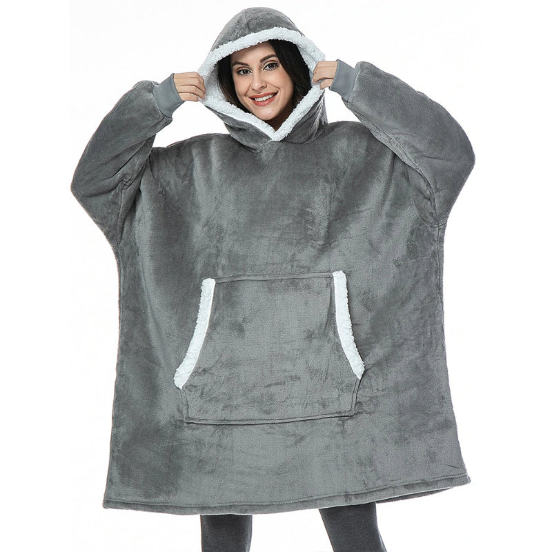 Solid Oversized Fleece Blanket Hoodie Wearable Blanket Gray One Size