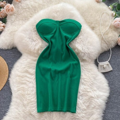 Stylish Off Shoulder Waist Slim Dress For Women Dark Green One Size