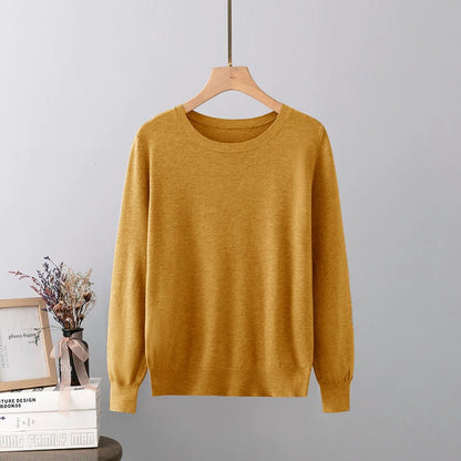 Cashmere O-Neck Solid Long-Sleeved Pullover For Women