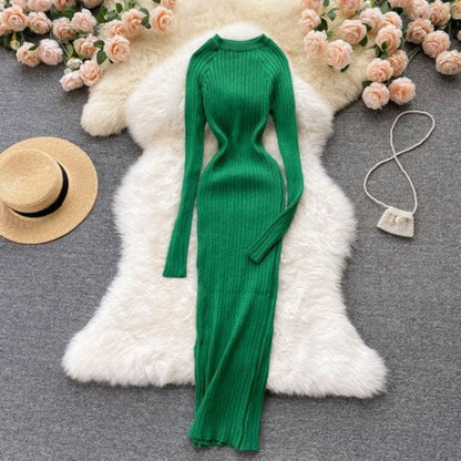 O-Neck Elastic Warm Knitted Sweater Dress