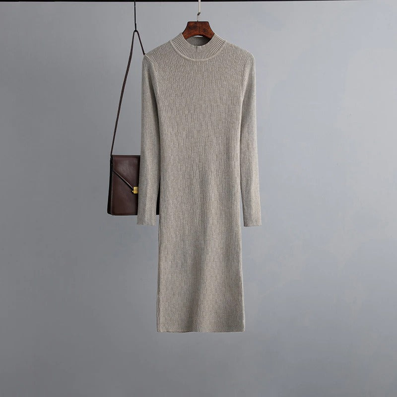 Knee-Length Ribbed Casual Sweater Dress For Women