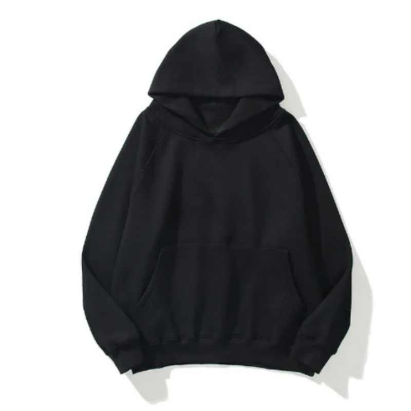 Plain Pattern Hoodie Black