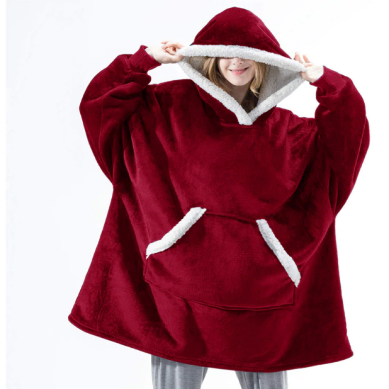 Red Sherpa Fleece Blanket Hoodie
