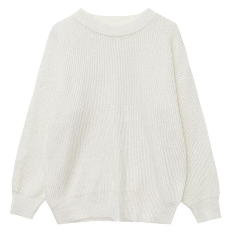 Cashmere Knitted Solid Long-Sleeved Pullover For Women White One Size