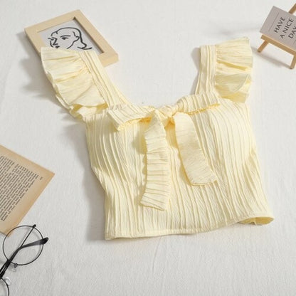 Ruffled Sleeveless Bow Tie Camisole Tops For Women