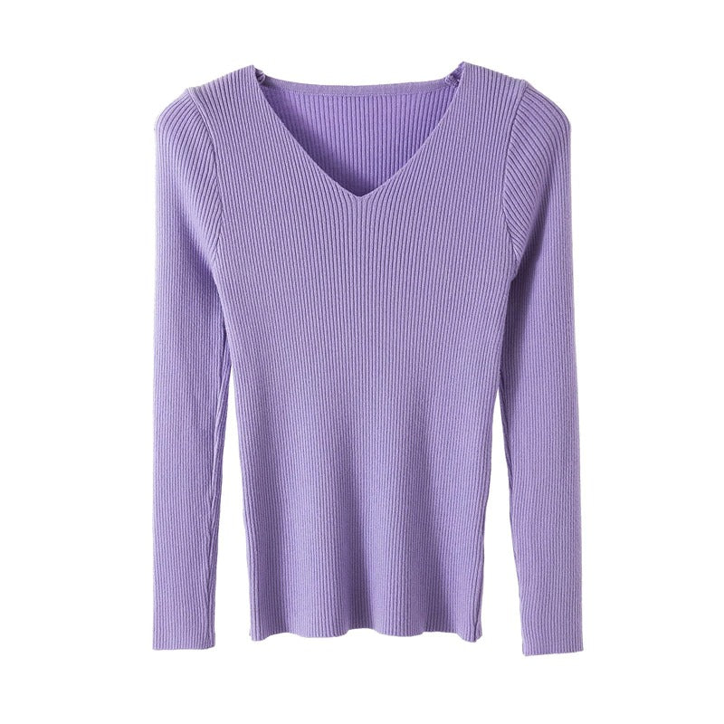 V-Neck Knitted Long-Sleeved Slim Tight Pullover For Women