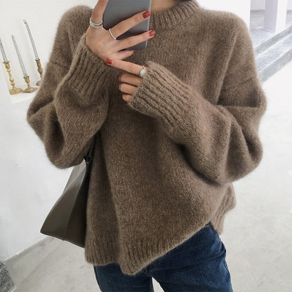 O-Neck Thick Knitted Loose Pullover For Women
