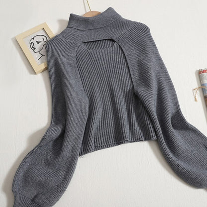 Turtleneck Long-Sleeved Knitted Smock With Vest Sweaters
