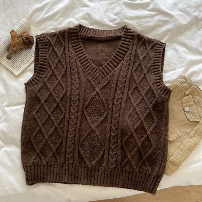 Woolen V-Neck Threaded Jacquard Sweater Vest