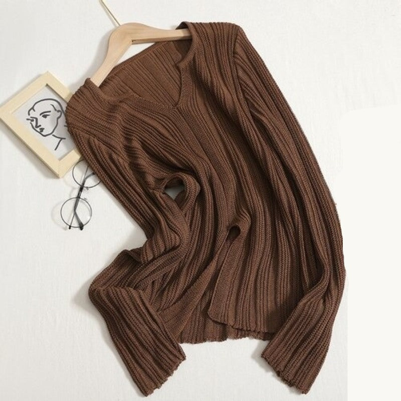Solid Color Knitted Hollow Out Sweater For Women
