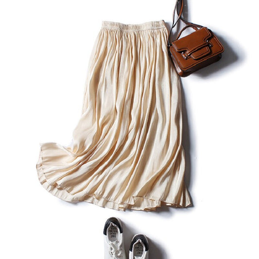Shiny Silky Gloss Casual Midi Skirt For Women