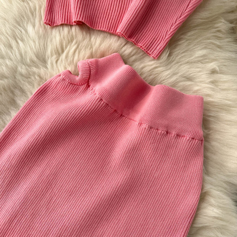 2 Pieces Retro Suspender Knitted Skirt Set