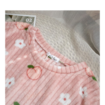 Strawberry Printed Velvet Pajama Set For Women