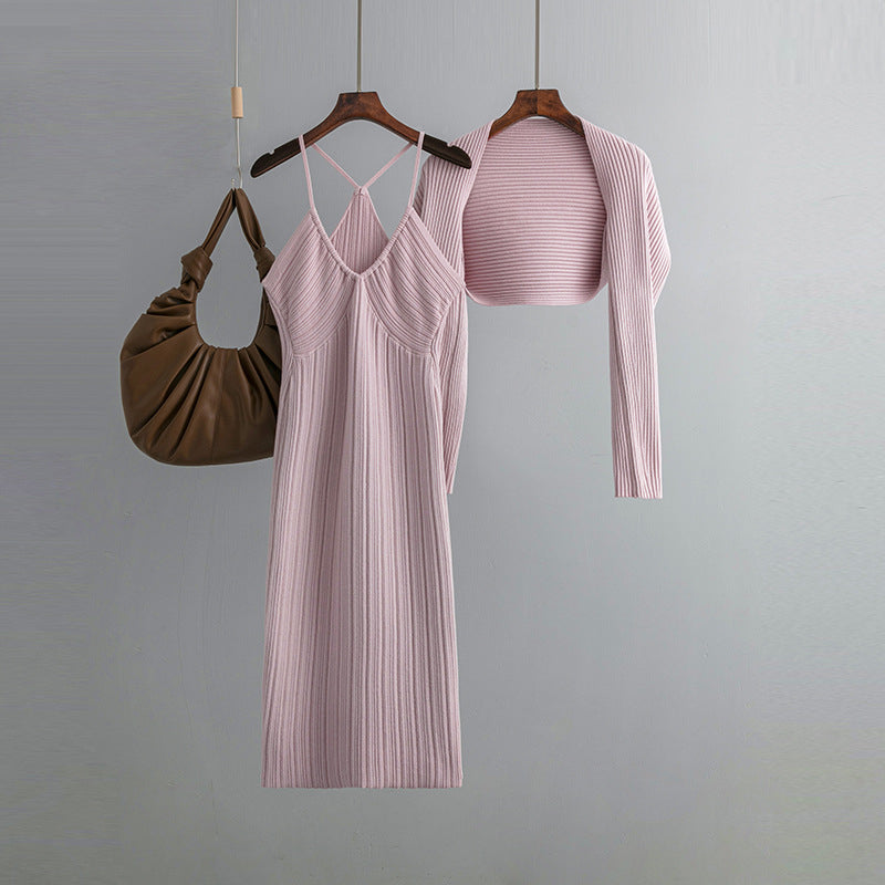 Halter Knitted Dress For Women Pink One Size