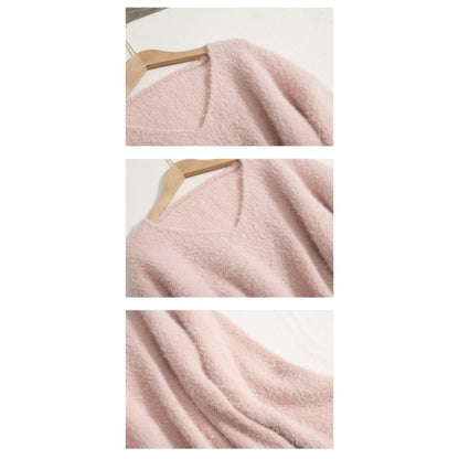 Warm V-Neck Long Bottomed Knitted Sweater Dress For Women